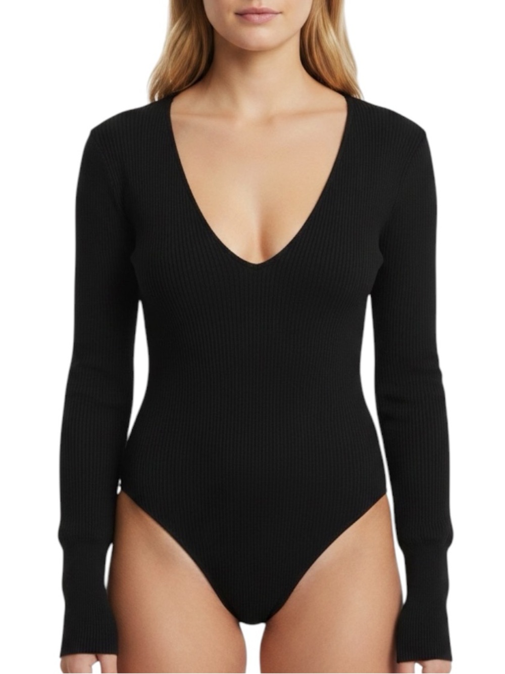 🔃Missguided Black Plunge Knitted Long Sleeve Bodysuit